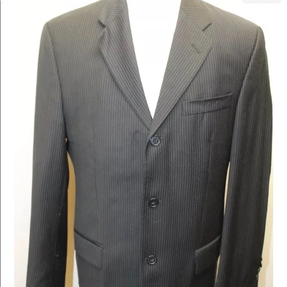 Calvin Klein Pin Stripe Black Blazer Lined Made In Canada 40R 100% Wool Men - Picture 12 of 13